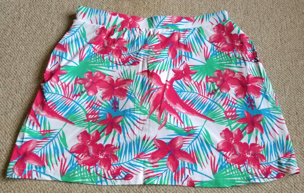 Womens Skort-BANANA BOAT-white/pink Tropical floral stretch UPF 50+ athleisure-L